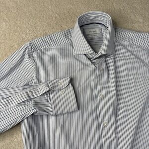 Porter And Ash Kinetic Stretch Dress Shirt Men's Medium White Blue Striped
